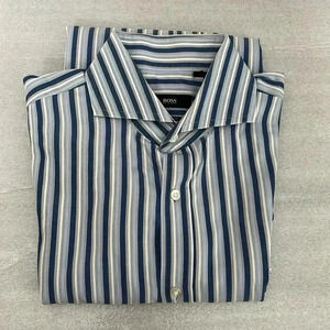 [39/15.5]BOSS Regular Fit Blue White Straps Dress Shirt